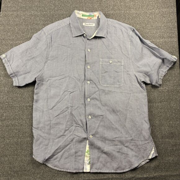 Tommy Bahama Shirt Mens Med‎ Linen Blend Button Short Sleeve Stripe Seersucker - Picture 4 of 12